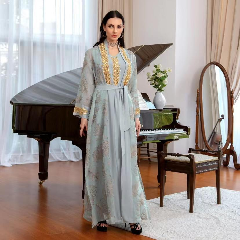 MS306# Vestido árabe musulmán de Dubái, vestido de noche, falda con cordones, traje, bata