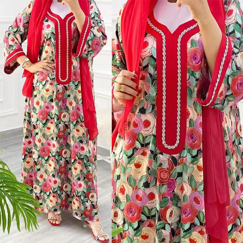 MS299#Vestido estampado para mujer musulmana