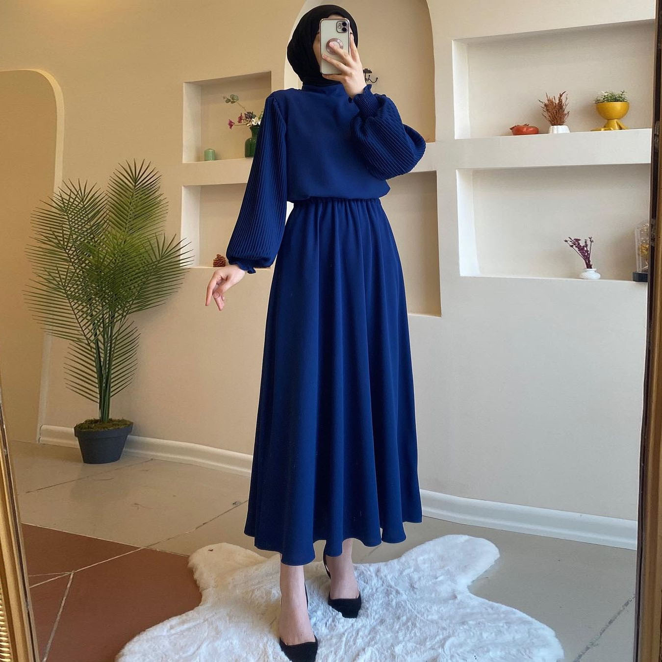 MS365#Vestido plisado con cordones de moda para mujeres musulmanas
