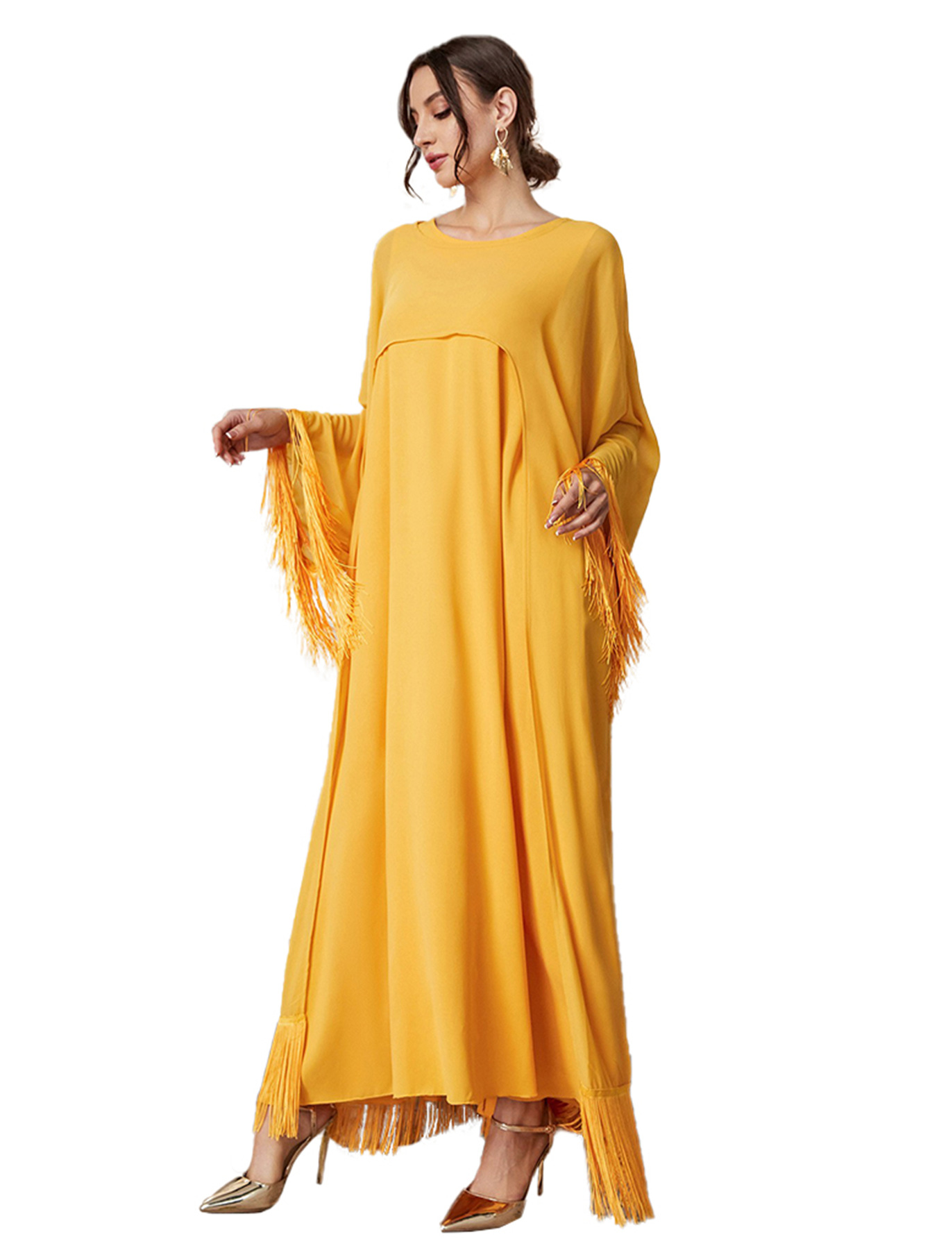 MS354#Conjunto elegante de dos piezas de bata de gasa y borlas