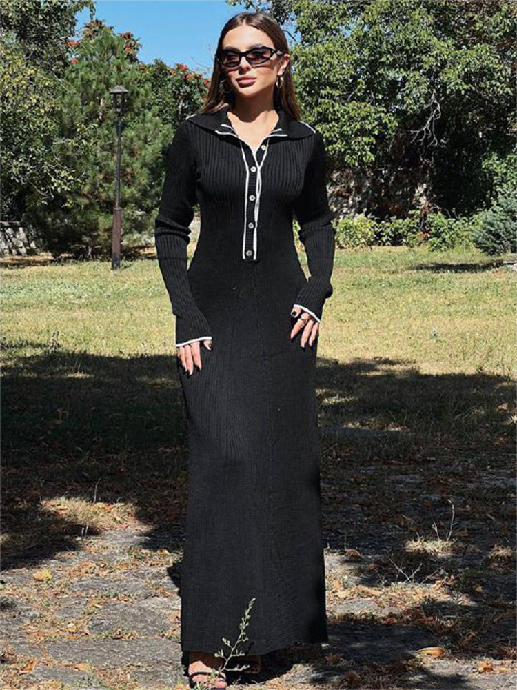 MS359#Bata de punto de manga larga con solapa para mujer