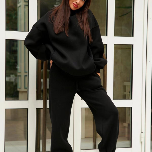MS286#Nuevo conjunto casual de dos piezas con suéter con capucha de color liso