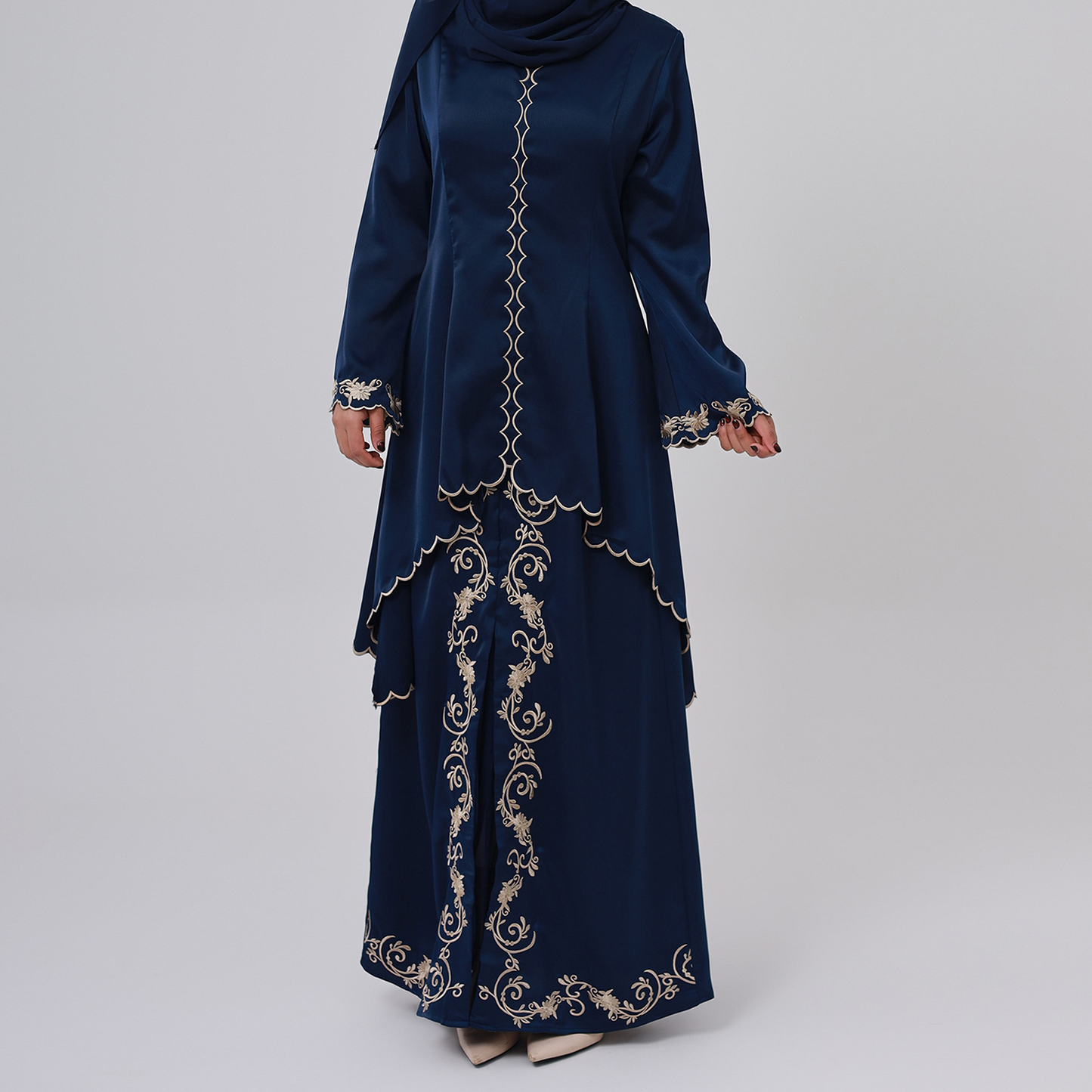 MS345#Elegante conjunto de dos piezas bordado con cremallera