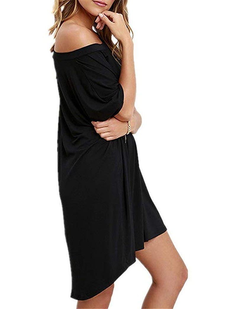 FS304#El elegante y moderno vestido irregular con cuello redondo y hombros descubiertos
