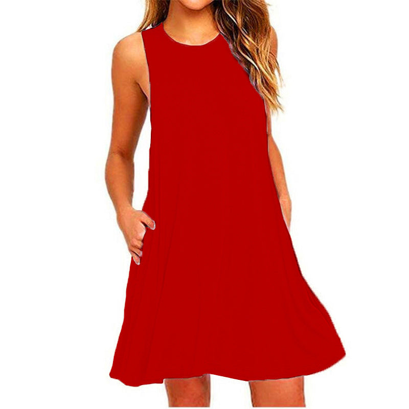 FS307# Vestidos de verano para mujer 2024 Vestido playero informal sin mangas con estampado floral Vestido de verano holgado con bolsillo