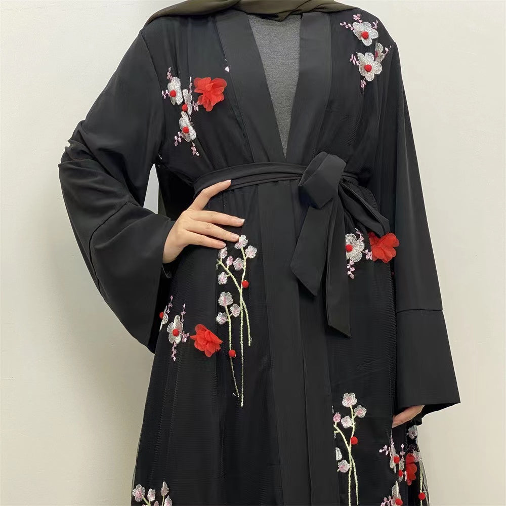MS292#Vestido tipo cárdigan suelto tridimensional bordado musulmán