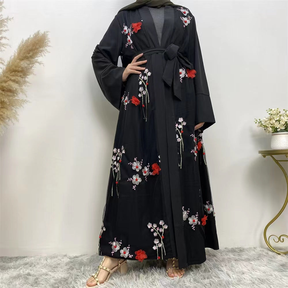 MS292#Vestido tipo cárdigan suelto tridimensional bordado musulmán