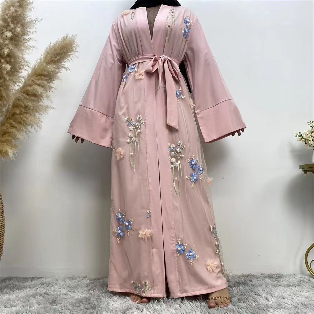 MS292#Vestido tipo cárdigan suelto tridimensional bordado musulmán