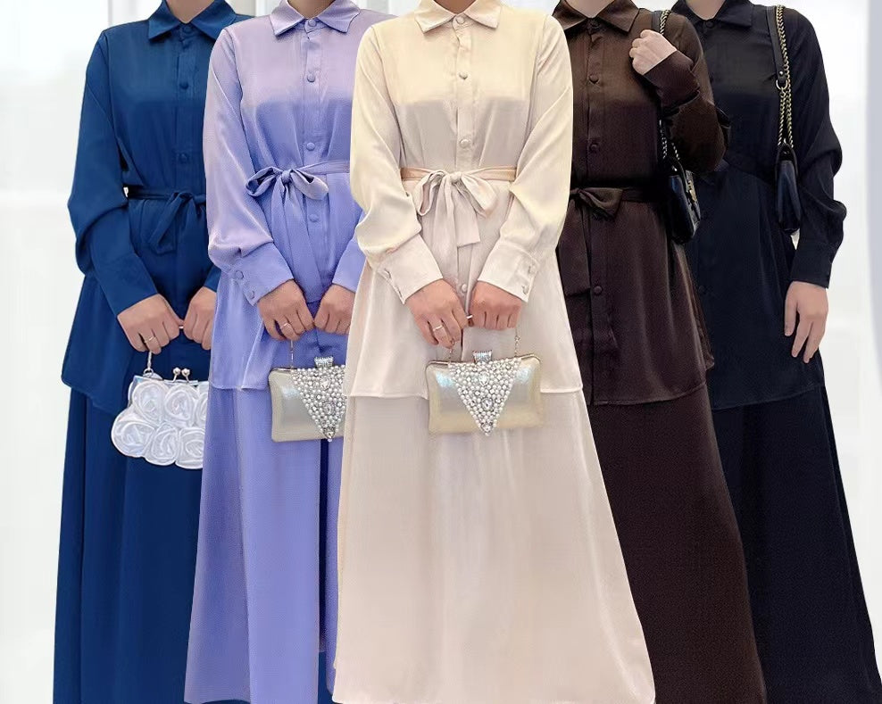 MS297#Traje de color liso para mujer de moda musulmana