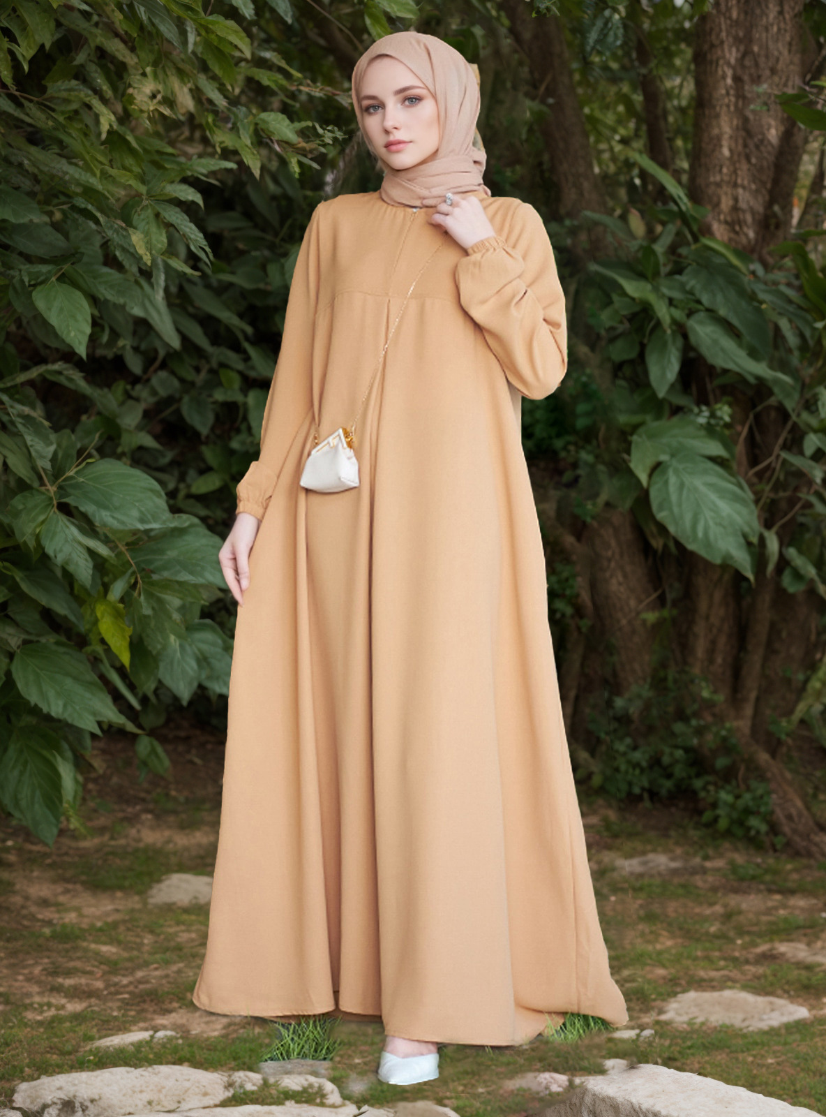 MS370#abaya musulmana Vestido modesto (turbante no incluido)