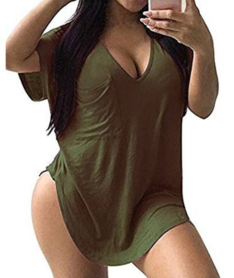 FS308#Camiseta informal de cuello redondo para mujer, talla grande, camisetas de verano