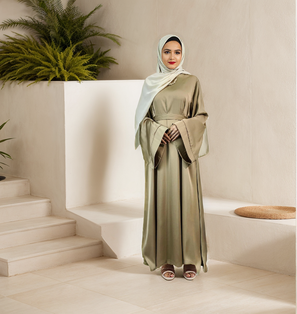 MS024#Abaya de satén brillante de moda modesta (sin bolsillos) (satén)