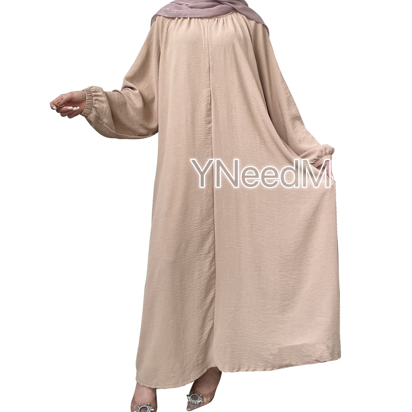 MS258#Abaya de crepé de color liso con cremallera frontal informal de moda musulmana (crepé)