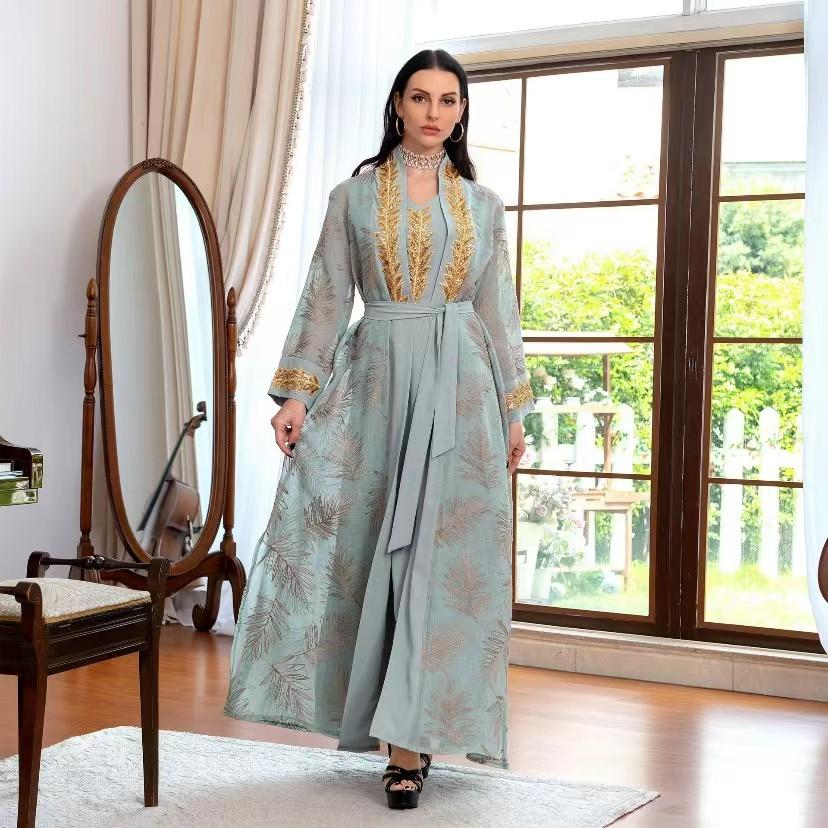 MS306# Vestido árabe musulmán de Dubái, vestido de noche, falda con cordones, traje, bata