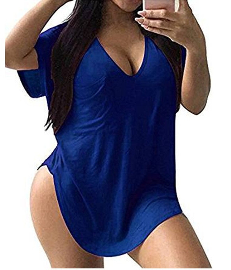 FS308#Camiseta informal de cuello redondo para mujer, talla grande, camisetas de verano