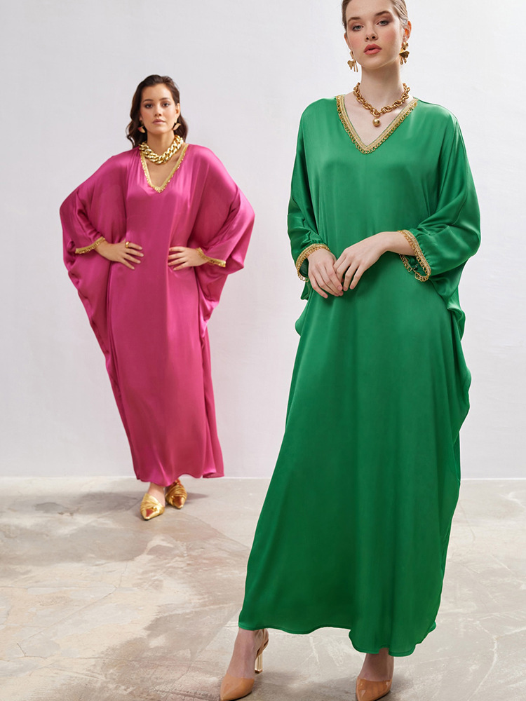 MS371#muslima bata de encaje con puños de murciélago baya
