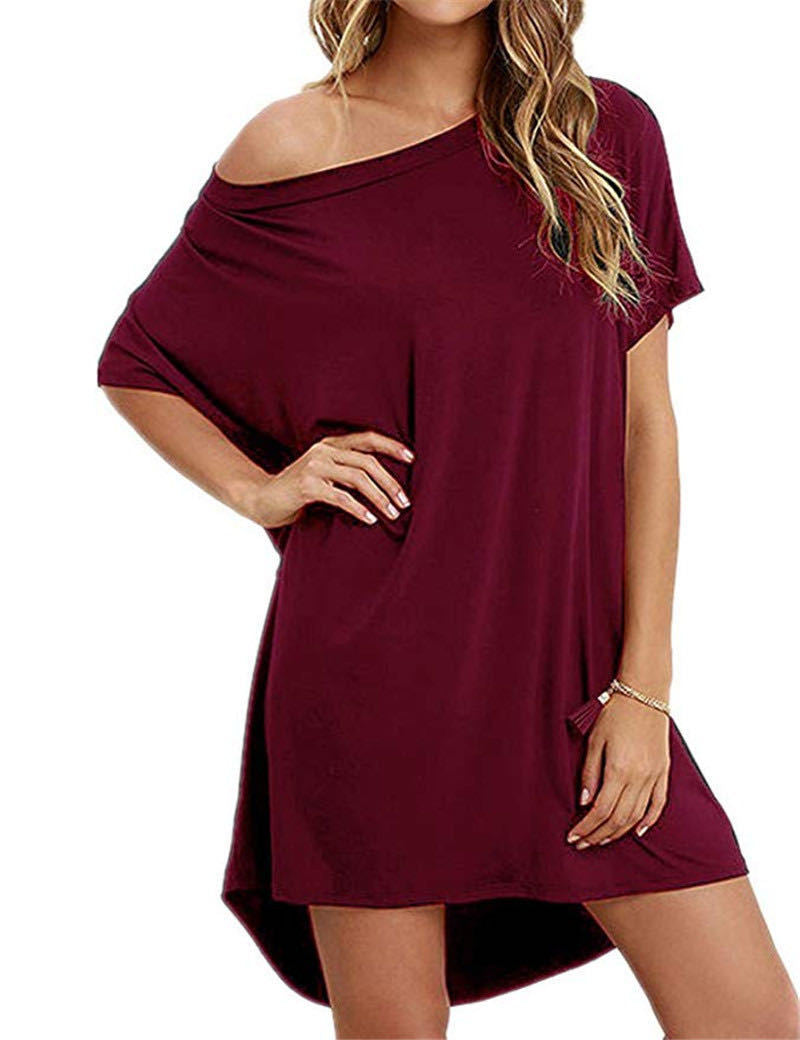 FS304#El elegante y moderno vestido irregular con cuello redondo y hombros descubiertos