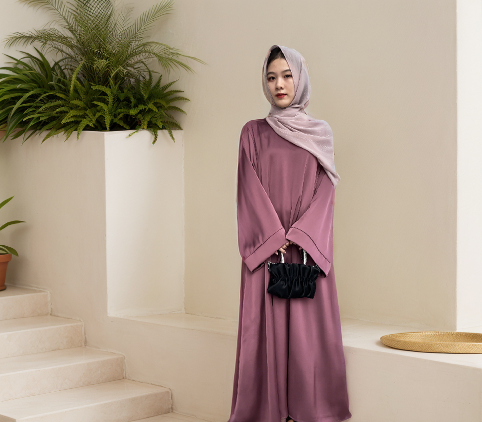 MS024#Abaya de satén brillante de moda modesta (sin bolsillos) (satén)
