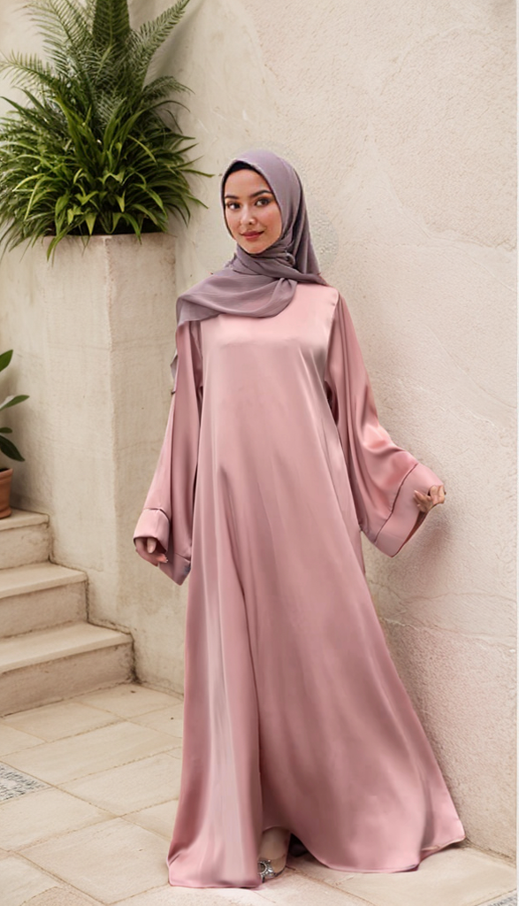 MS024#Abaya de satén brillante de moda modesta (sin bolsillos) (satén)