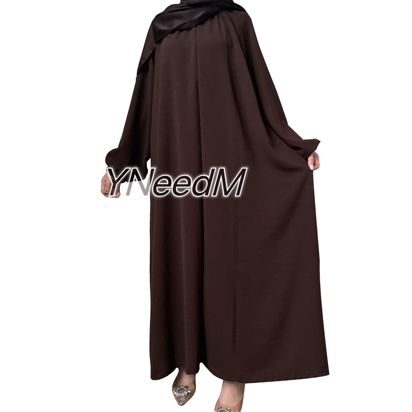 MS258#Abaya de crepé de color liso con cremallera frontal informal de moda musulmana (crepé)