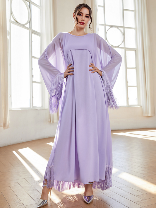 MS354#Conjunto elegante de dos piezas de bata de gasa y borlas