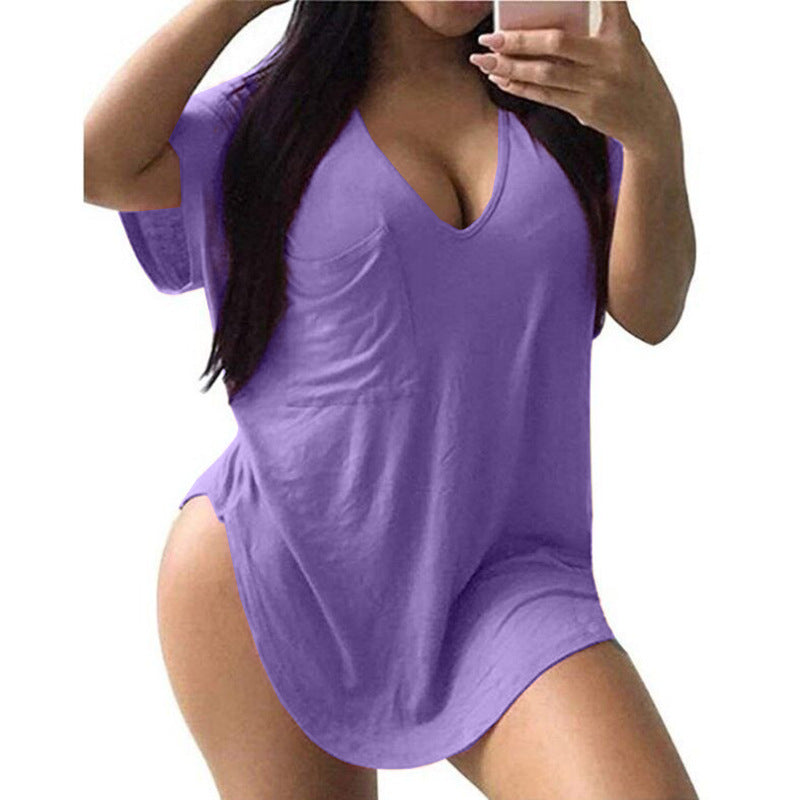 FS308#Camiseta informal de cuello redondo para mujer, talla grande, camisetas de verano