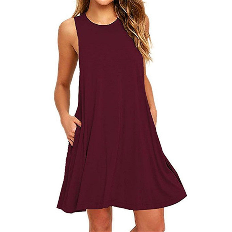 FS307# Vestidos de verano para mujer 2024 Vestido playero informal sin mangas con estampado floral Vestido de verano holgado con bolsillo