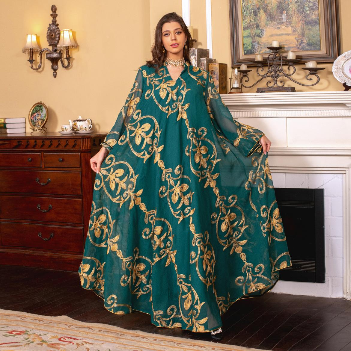 MS308# Vestido de malla con bordado árabe de Dubái, vestido de noche de moda para cenas y fiestas musulmanas europeas