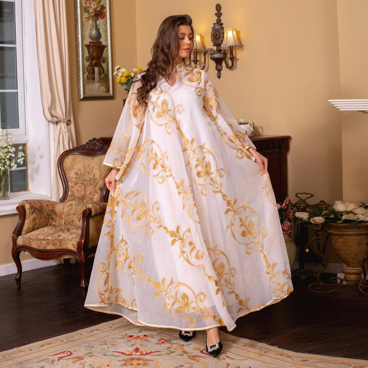 MS308# Vestido de malla con bordado árabe de Dubái, vestido de noche de moda para cenas y fiestas musulmanas europeas