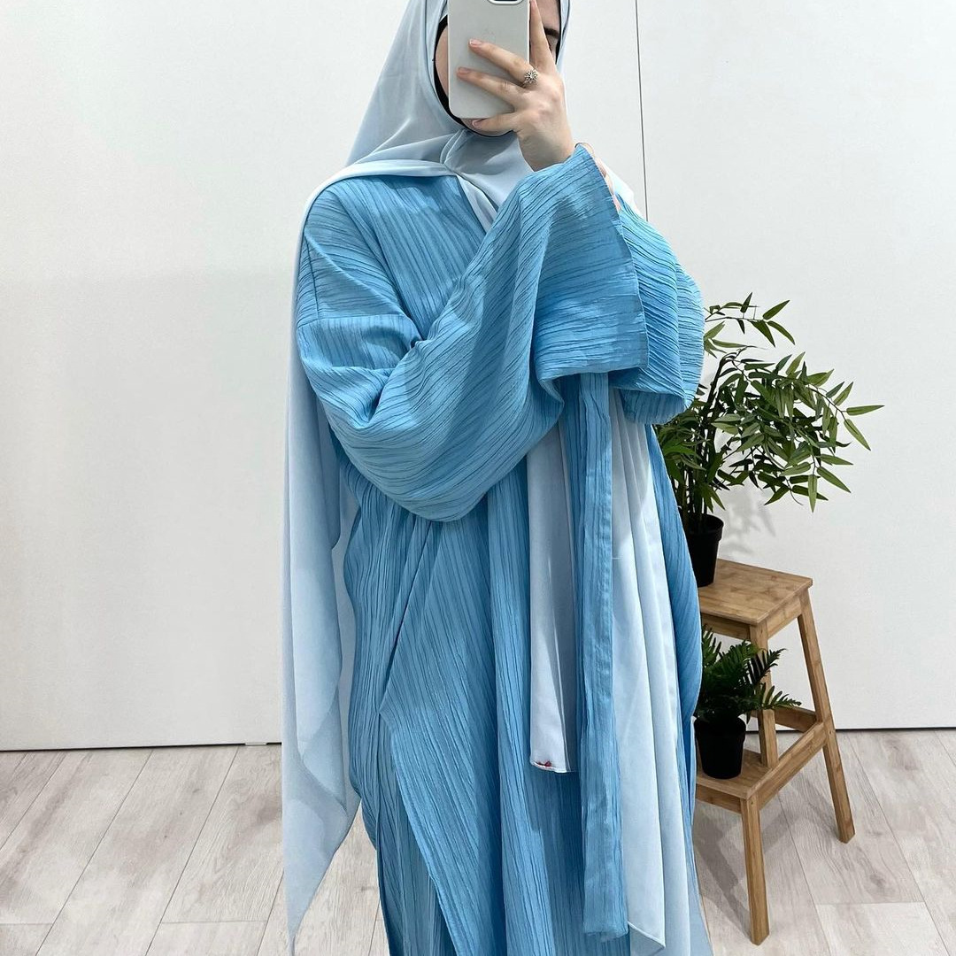 MS361#Traje de túnica de tela con volantes y manga larga para mujer musulmana