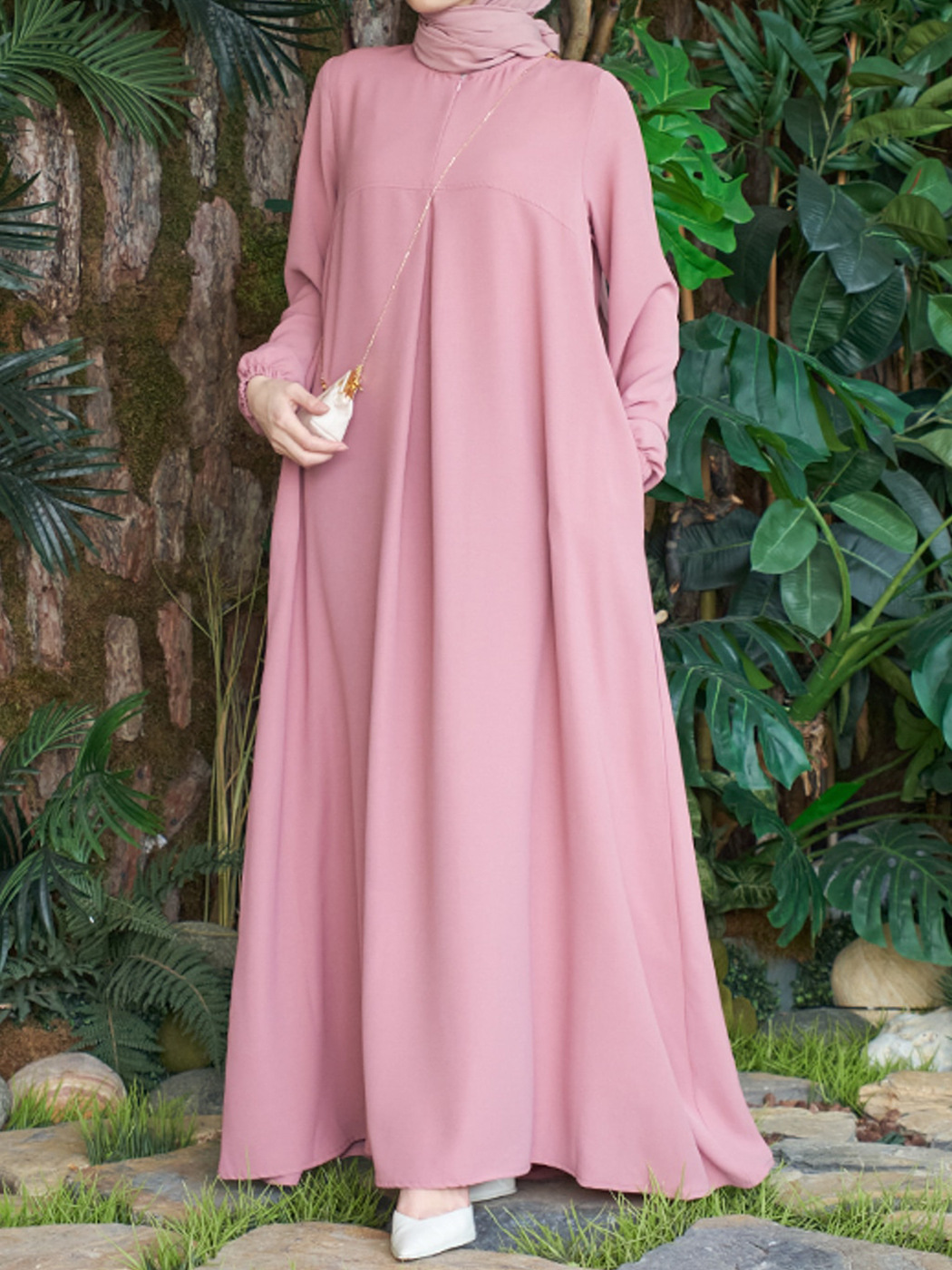 MS370#abaya musulmana Vestido modesto (turbante no incluido)