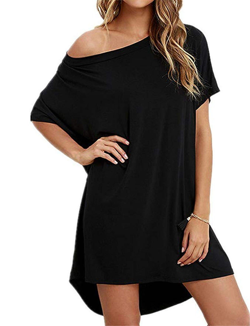 FS304#El elegante y moderno vestido irregular con cuello redondo y hombros descubiertos