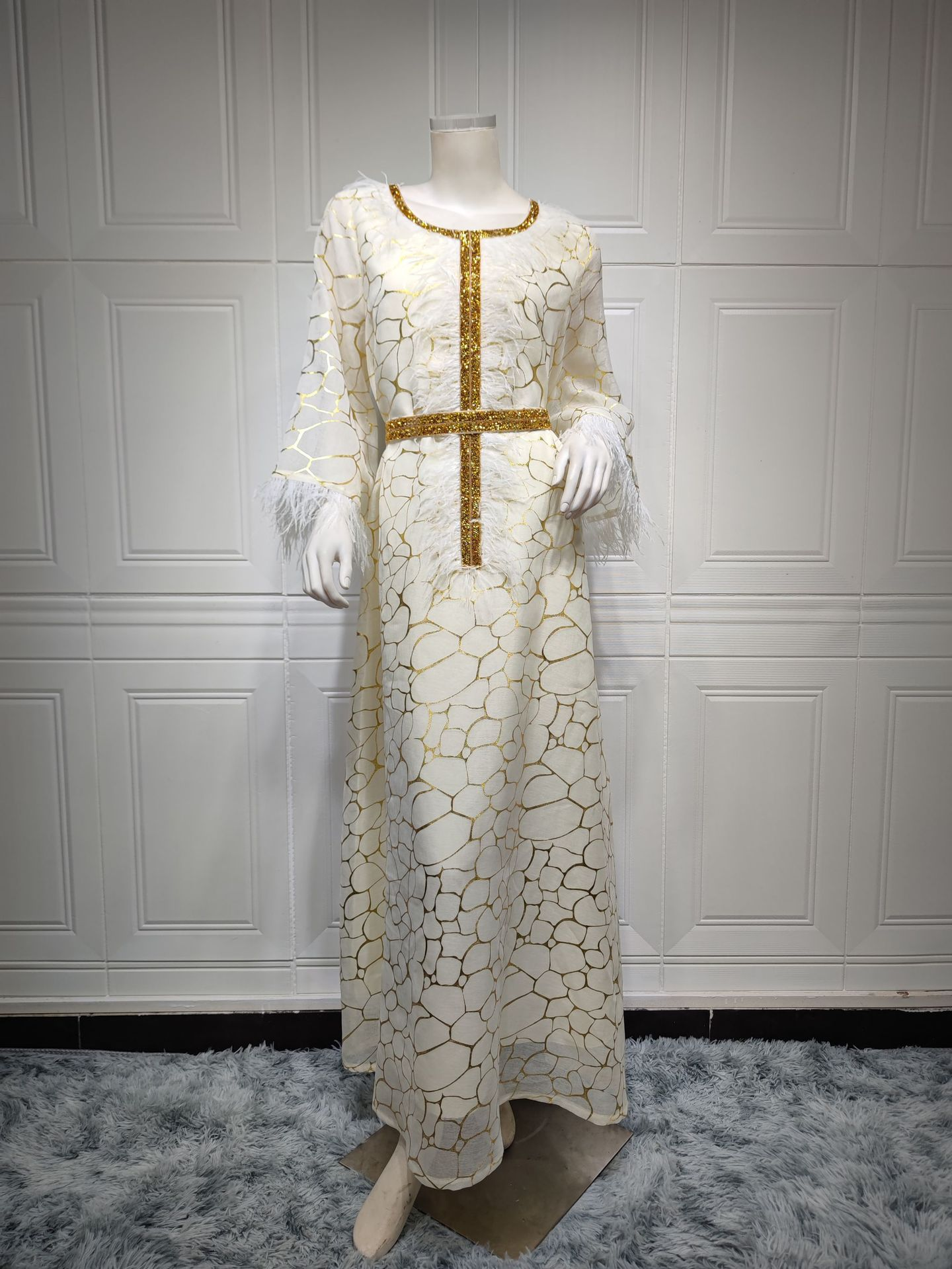 MS307#Vestido de otoño e invierno, venta caliente, ropa árabe, vestido de brocado dorado caliente
