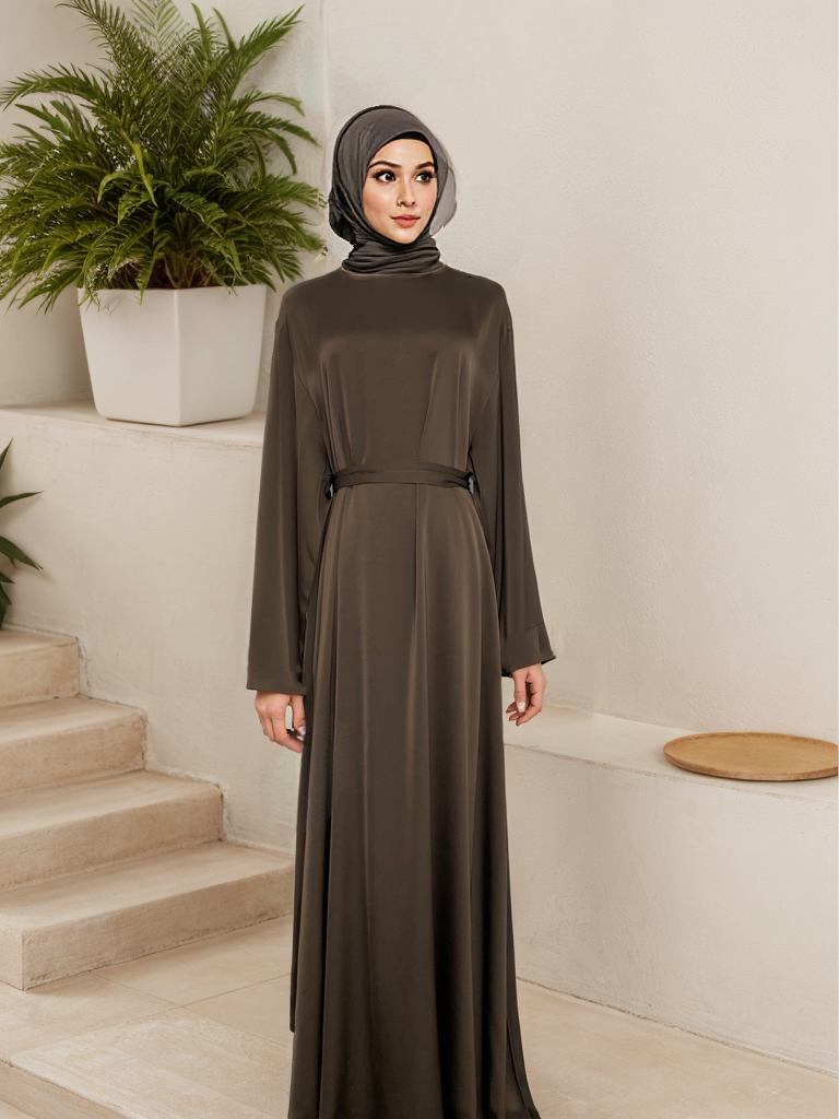 MS024#Abaya de satén brillante de moda modesta (sin bolsillos) (satén)