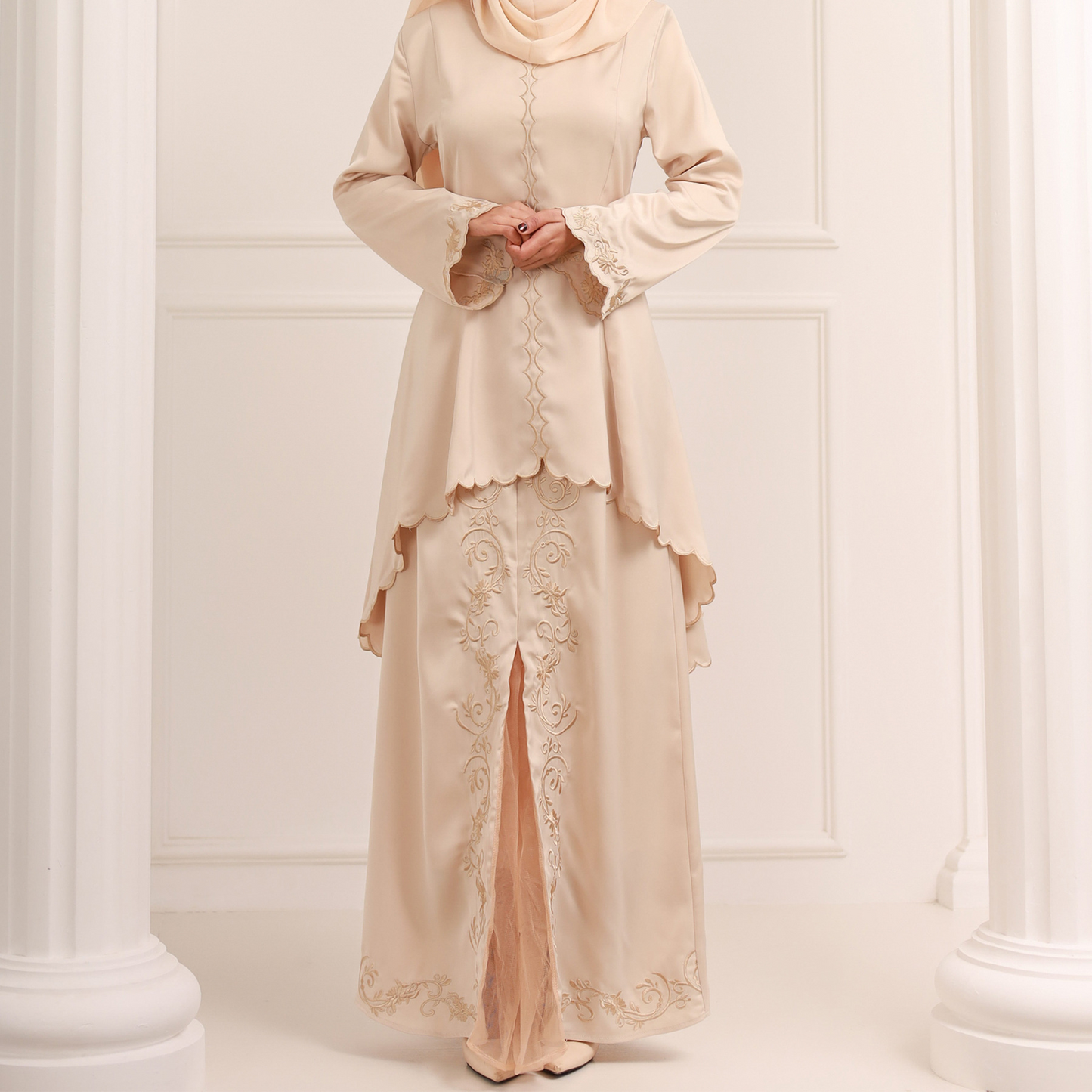 MS345#Elegante conjunto de dos piezas bordado con cremallera