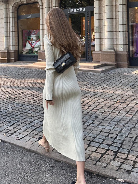MS359#Bata de punto de manga larga con solapa para mujer