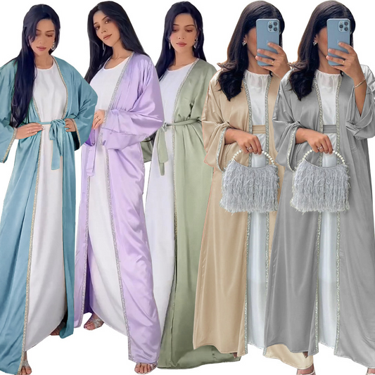 MS318#Bata tipo cárdigan de satén de moda moderada