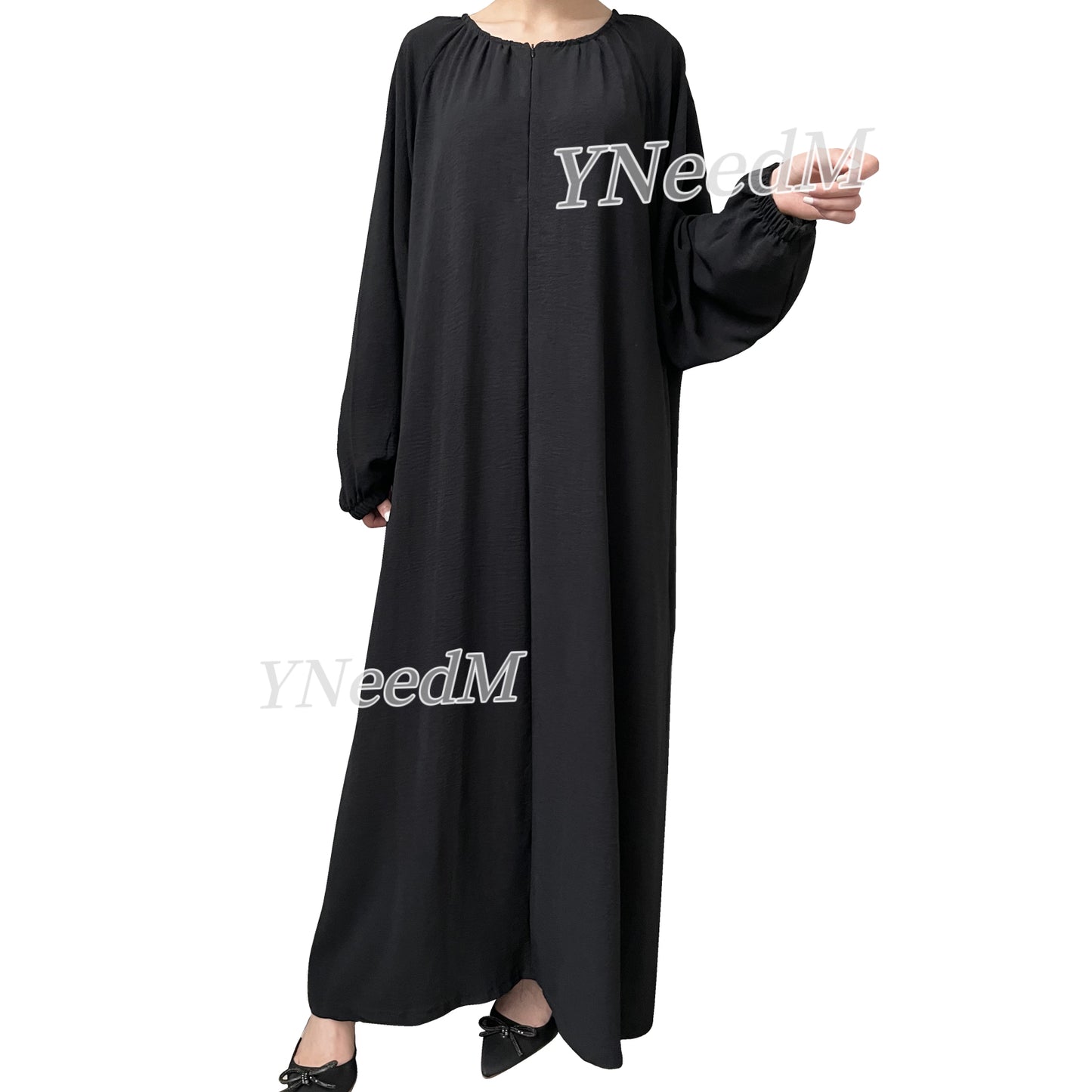 MS258#Abaya de crepé de color liso con cremallera frontal informal de moda musulmana (crepé)