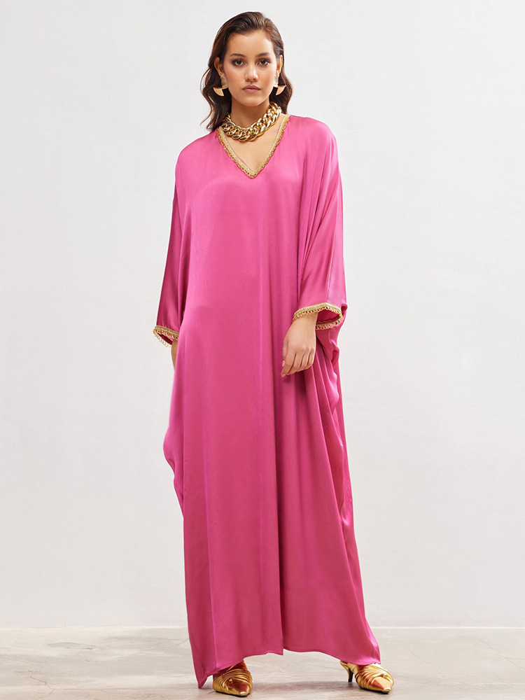 MS371#muslima bata de encaje con puños de murciélago baya
