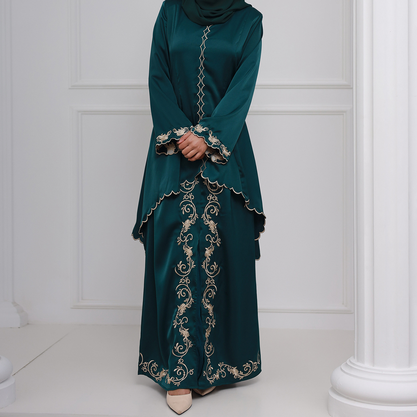 MS345#Elegante conjunto de dos piezas bordado con cremallera