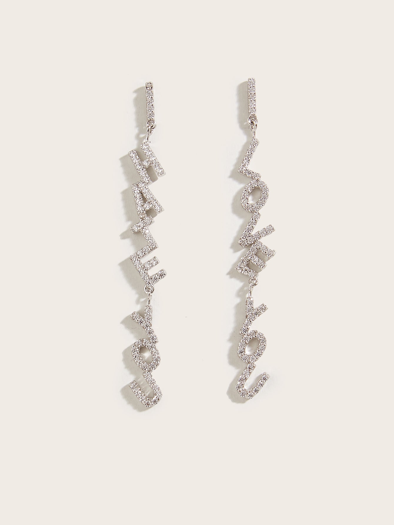 YNM022#Pendientes de plata 925 con colgante de circonita y letra asimétrica