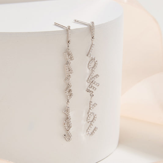 YNM022#Pendientes de plata 925 con colgante de circonita y letra asimétrica