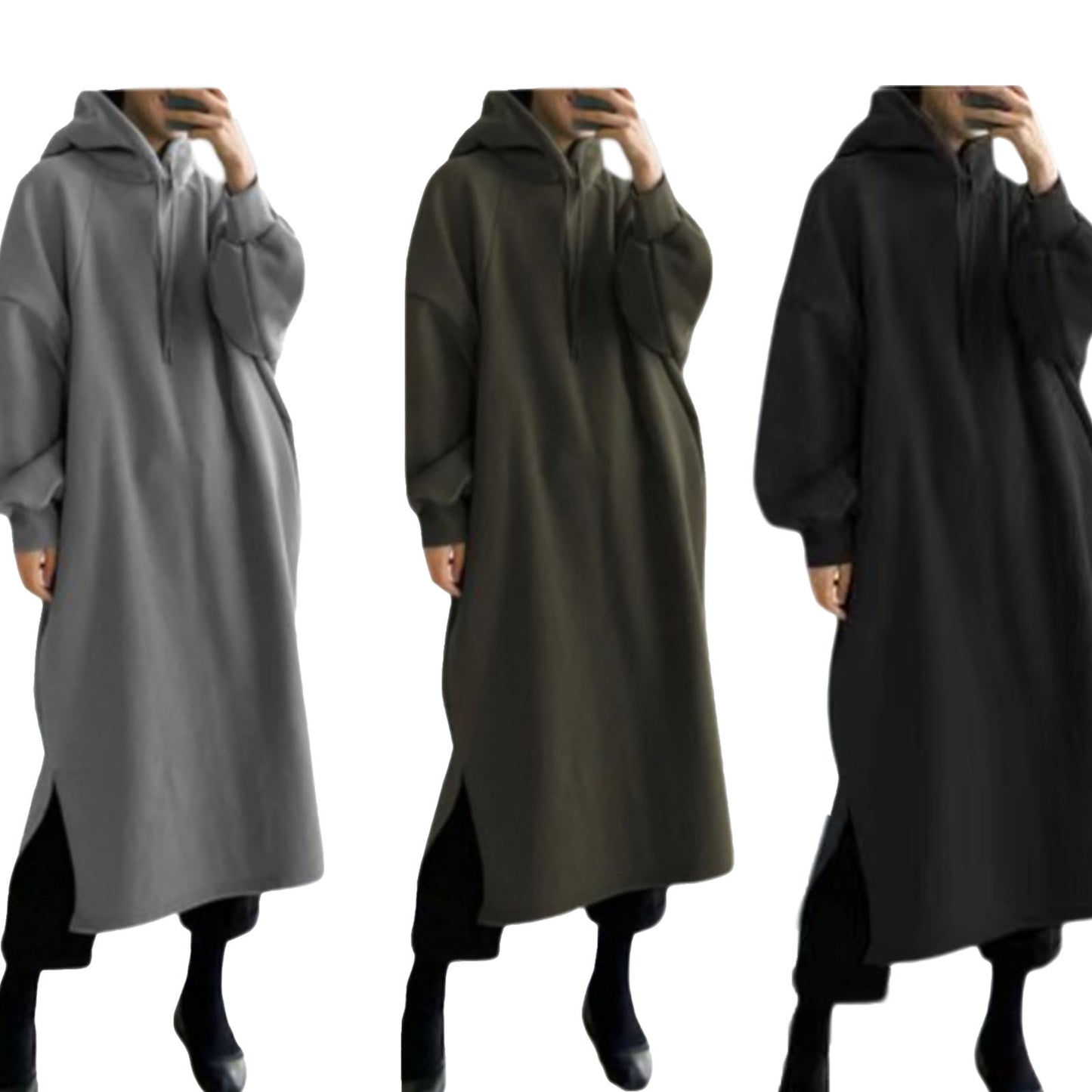 Vestido corto holgado con capucha de polar suave, bolsillos y cordones, sudadera con capucha sencilla y discreta n.° 269