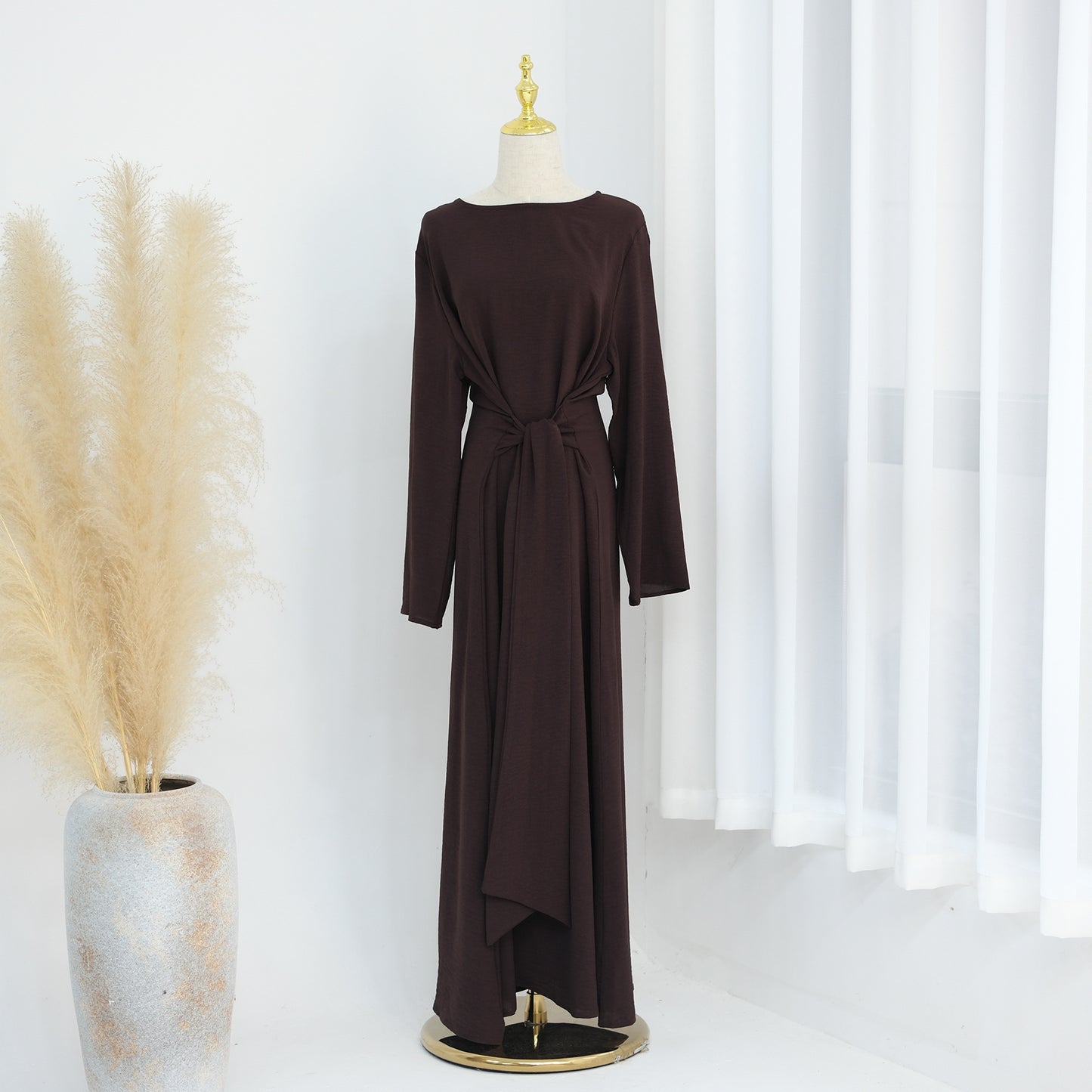 MS587#Elegante vestido abaya con cordones
