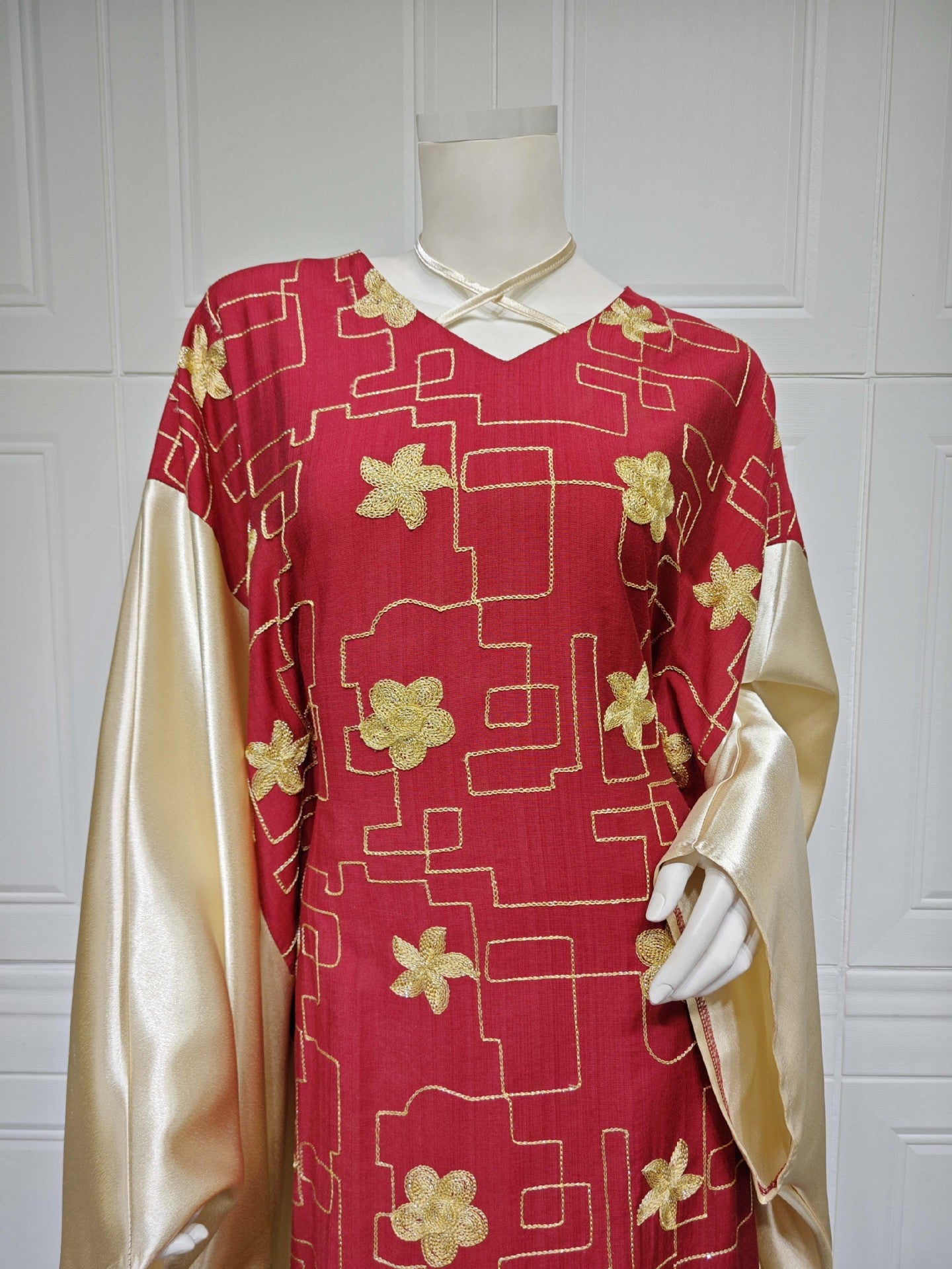 MS550#Vestido de bloque de color bordado para mujer musulmana de Dubai árabe