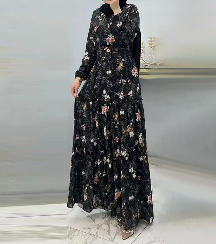 MS520# Fashion New Floral High Neck Long Dress for Women with Elegant