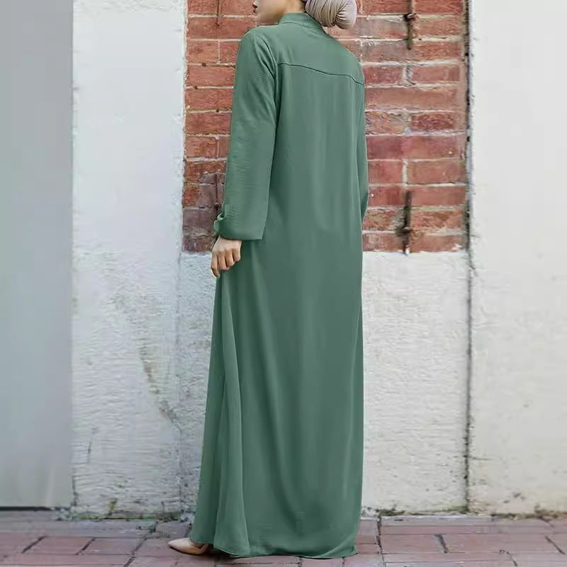 MS597#Vestido holgado de color liso con temperamento tipo cárdigan con cremallera