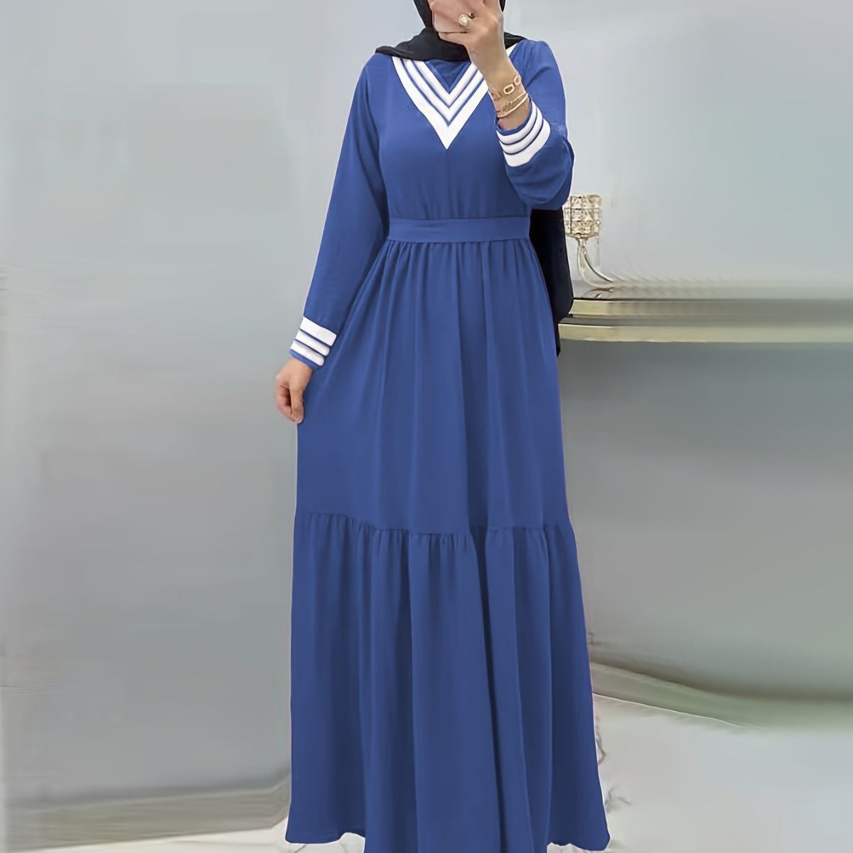 MS523# Hot Selling New Arrivals Casual Loose Dress for Women with Fashionable Pure Color Splicing Belt