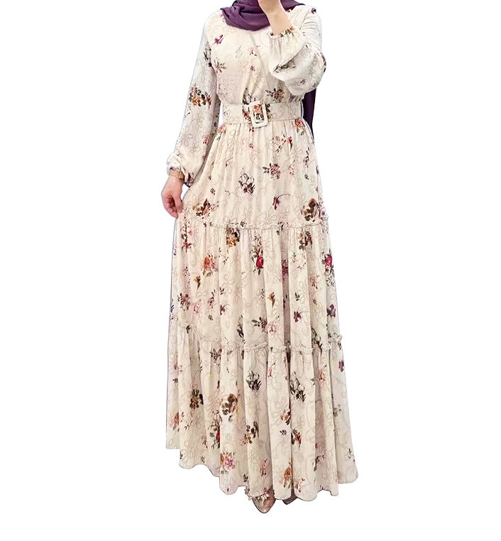 MS520# Fashion New Floral High Neck Long Dress for Women with Elegant