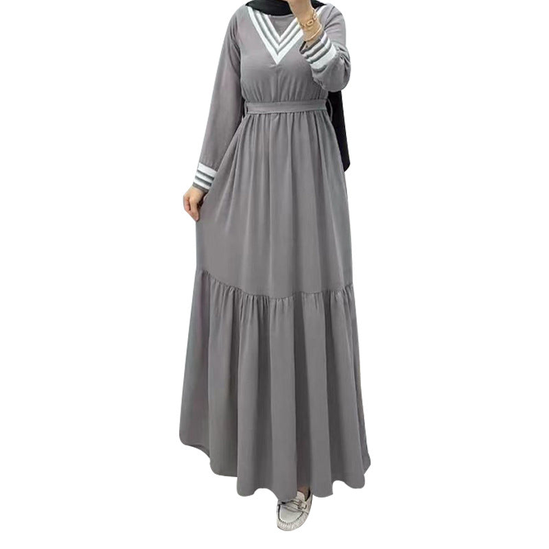MS523# Hot Selling New Arrivals Casual Loose Dress for Women with Fashionable Pure Color Splicing Belt